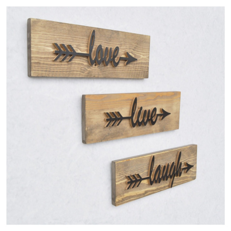 Nástenná drevená dekorácia LOVE LIVE LAUGH hnedá/čierna Kalune Design