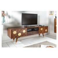 Estila Masívny TV stolík Roslin z akáciového dreva s organickým dizajnom a zlatými prvkami 140cm