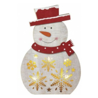 LED vianočný snehuliak drevený, 30 cm, 2x AAA, vnútorný, 3000K, časovač (EMOS)