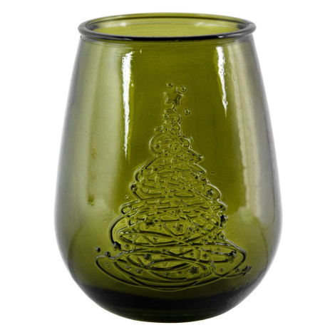 Zelená sklenená váza s vianočným motívom Ego Dekor Arbol de Navidad, výška 13 cm