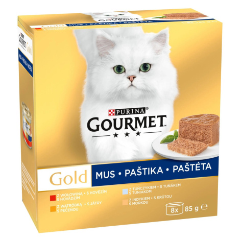 Gourmet Gold Paštéty pre mačky hovädzie, pečeň, tuniak, morka 8 x 85 g