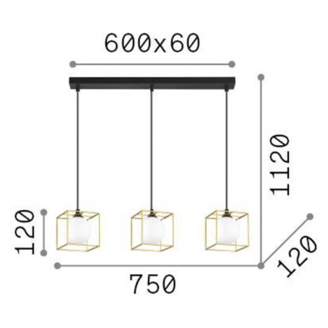 Závesné svietidlo Ideal Lux Lingotto, 3 svetlá, 3 klietky, čierne