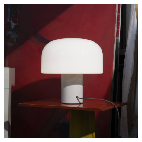 FLOS Bellhop Glass T stolová lampa, biela, výška 34 cm, stmievateľná