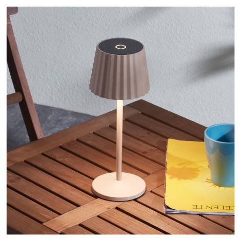 Lindby LED dobíjacia stolová lampa Esali, drážky, béžová, hliník, 29 cm