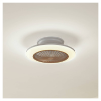 Stropný ventilátor Lindby LED Mamuti, farba dreva, tichý, 55 cm