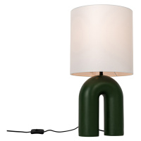 Dizajnová stolná lampa zelená s bielym ľanovým tienidlom - Lotti