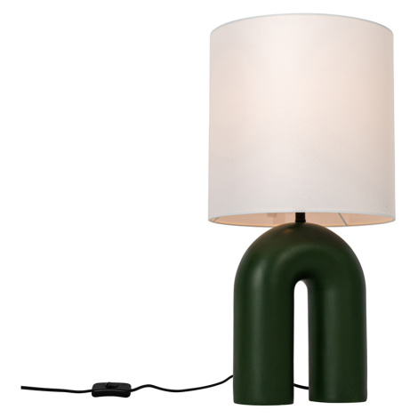 Dizajnová stolná lampa zelená s bielym ľanovým tienidlom - Lotti QAZQA