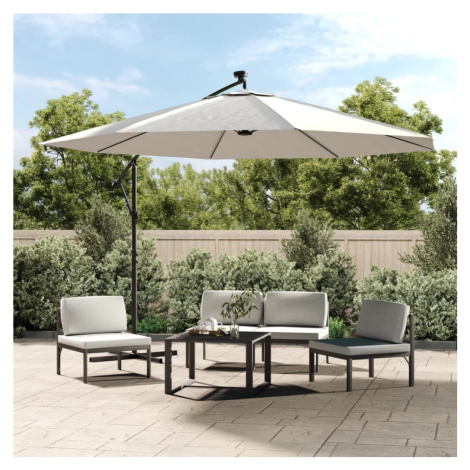 vidaXL Závesný záhradný slnečník s LED, kovová tyč 350 cm, pieskový