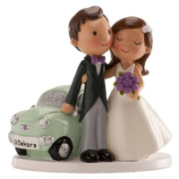 Svadobná figúrka na tortu novomanželia s autom 12 cm - Dekora