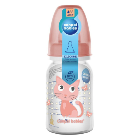 CANPOL BABIES Fľaša s potlačou Cute Animals 120 ml - ružová