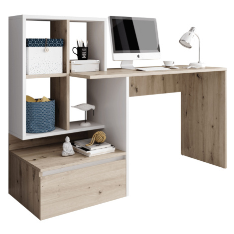 PC stôl, dub artisan/biely mat, NEREO Tempo Kondela