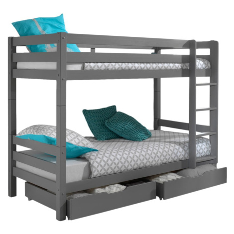 Sivá poschodová detská posteľ z borovicového dreva s úložným priestorom PINO – Vipack