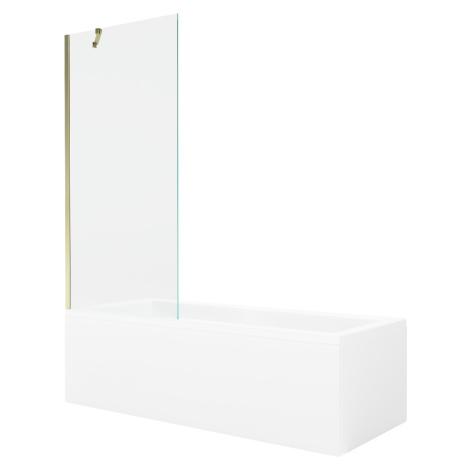 MEXEN/S - Cubik obdĺžniková vaňa 150 x 70 cm s panelom + vaňová zástena 80 cm, transparent, zlat