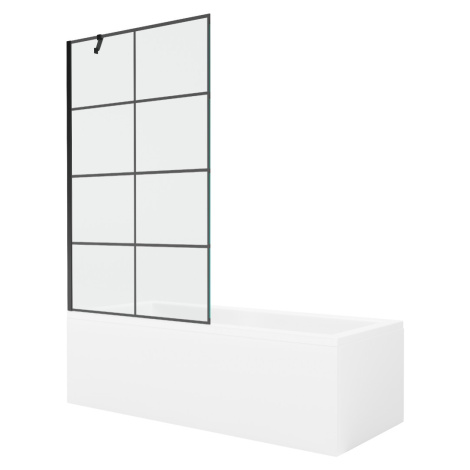 MEXEN/S - Cubik obdĺžniková vaňa 160 x 70 cm s panelom + vaňová zástena 100 cm, čierna vzor 5503