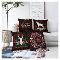 Súprava 4 vianočných žinylkových obliečok na vankúš Minimalist Cushion Covers Tartan Merry Chris