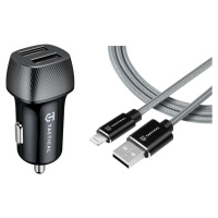 Autonabíjačka Tactical 12W 2xUSB + Kábel 1m USB-A/ Lightning, Čierna