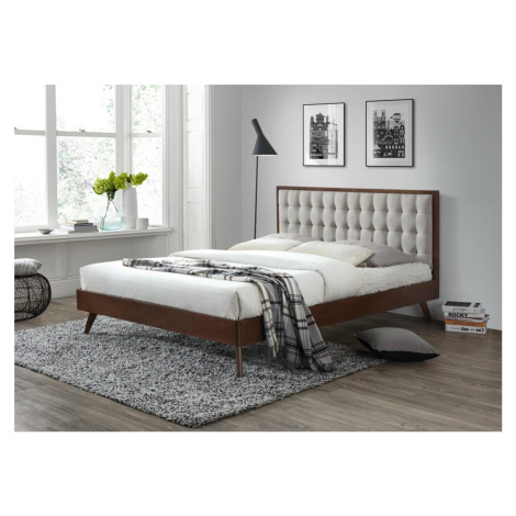 Drevená posteľ Solomo 160x200 manželská posteľ orech/béžová Halmar