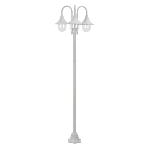 vidaXL Záhradná stĺpová lampa E27 220 cm hliníková 3 lampáše biela