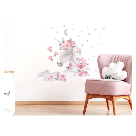 Nálepka na stenu - jednorožec s kvetmi farba: béžová