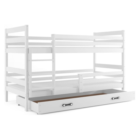 Expedo Poschodová posteľ RAFAL 2 + úložný prostor + matrac + rošt ZADARMO, 90x200 cm, biela, bie