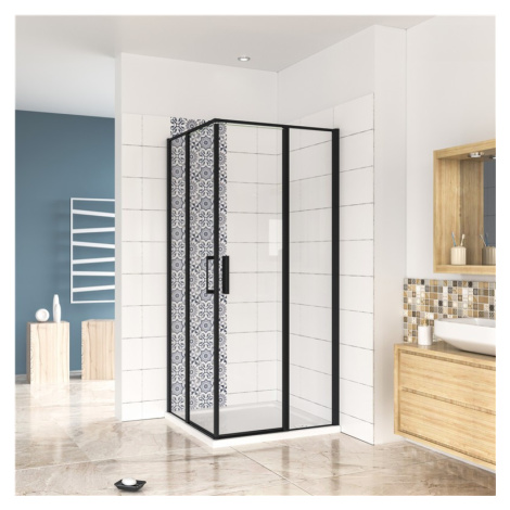 H K - Štvorcový sprchovací kút BLACK SAFIR R101, 100x100, s dvomi jednokrídlovými dverami s pevn
