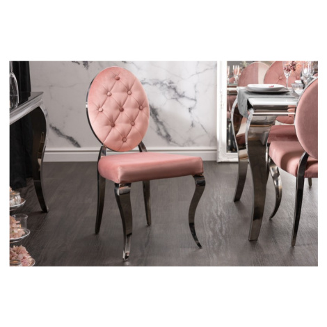 Estila Zámocká jedálenská stolička Modern Barock s ružovým poťahom a striebornými nožičkami 92cm