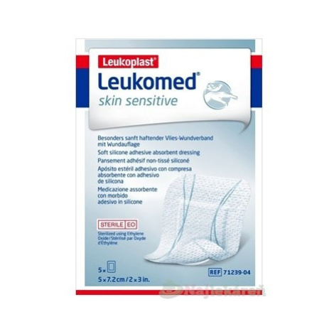 LEUKOPLAST LEUKOMED SKIN SENSITIVE textilné krytie s vankúšikom, náplasť sterilná, 5x7,2 cm, 5 k