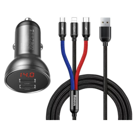 Nabíjačka Baseus Digital Display Dual USB 4.8A Car Charger 24W with Three Primary Colors 3-in-1 
