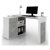 Rohový písací stôl Andy, biela/šedý beton%