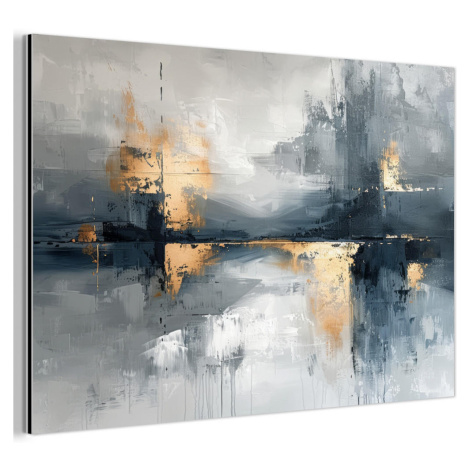 MuchoWow KOVOVÝ OBRAZ Umenie - sivé - zlaté - abstraktné 90x60 cm