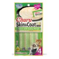 Maškrta pre mačky Inaba Churu Skin & Coat cat Kura s hrebenatkou 4tuby, 56g