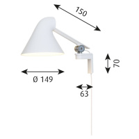 Louis Poulsen NJP nástenné LED rameno krátke biele