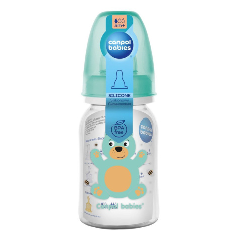 CANPOL BABIES Fľaša s potlačou CUTE ANIMALS 120ml - zelená