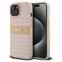 DKNY PU Leather Repeat Pattern Tonal Stripe Zadný Kryt pre iPhone 15 Pink