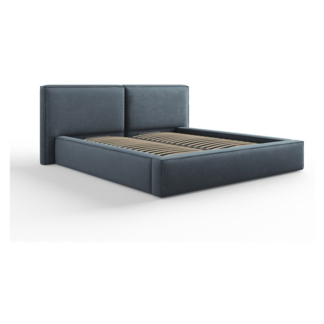 Tmavomodrá čalúnená dvojlôžková posteľ s úložným priestorom a roštom 180x200 cm Arendal – Cosmop Cosmopolitan design