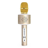 Mikrofón karaoke Bluetooth zlatý na batérie s USB káblom