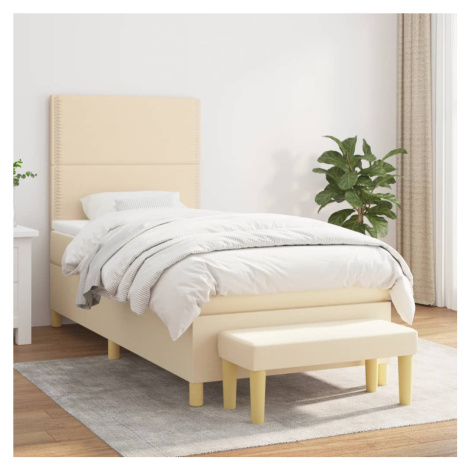 vidaXL Posteľný rám boxspring s matracom krémový 90x190 cm látka