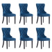 Jedálenská stolička 6 ks zamat / kaučukovník Dekorhome Modrá,Jedálenská stolička 6 ks zamat / ka