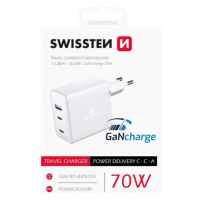 SWISSTEN SIEŤOVÝ ADAPTÉR GaN 2x USB-C + 1x USB 70W