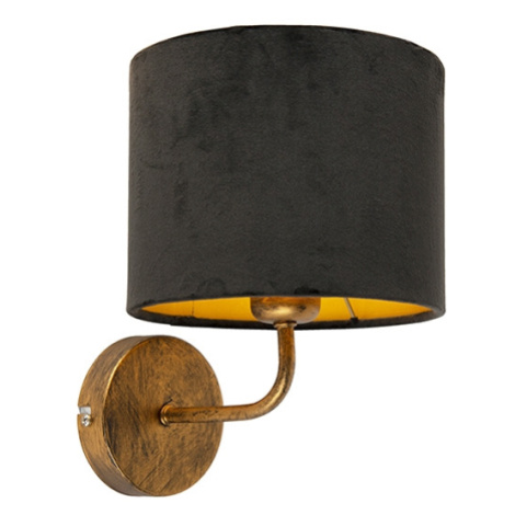 Vintage nástenné svietidlo zlaté s čiernym velúrovým odtieňom - matné QAZQA