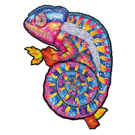 Drevené farebné puzzle - Hypnotický chameleón