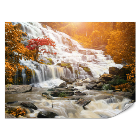 Muralo FOTOTAPETA Pre Kuchyňu Jesenný Vodopád Stromy Listy Skaly 150 x 105 cm