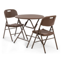 Blumfeldt Posedenie Burgos stôl + 2 stoličky oceľové trubky HDPE imitácia ratanu sklápateľné