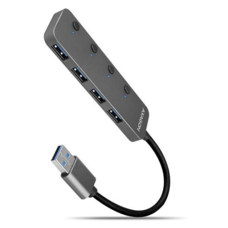 AXAGON HUE-MSA, 4x USB 3.rozbočovač 2 Gen 1 SWITCH, kovový, napájanie micro USB. konektor, kábel