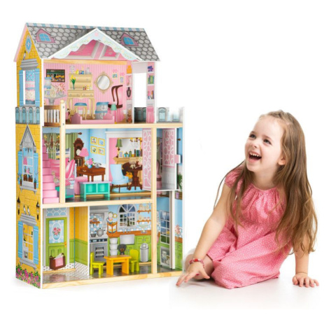 Ecotoys Ecotoys Veľký drevený domček pre bábiky s výťahom a nábytkom