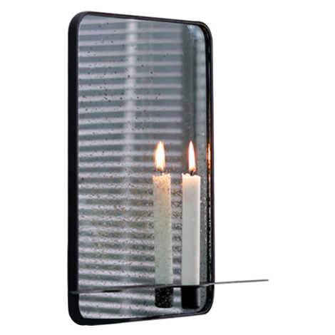 Zrkadlo so stojanom na 2 sviečky, patinované, čierny kovový rám, FIVER Tempo Kondela