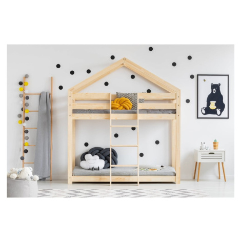 Domčeková poschodová detská posteľ z borovicového dreva 90x180 cm v prírodnej farbe Mila DMP – A Adeko