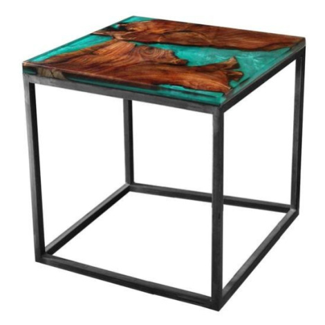 Sconto Odkladací stolík RESIN 50x50 cm, zelená/sivá Houseland