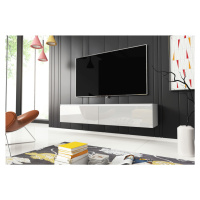 Expedo TV stolík MENDES D 140, 140x30x32, biela/biela lesk + LED