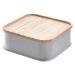 Sivý úložný box s vekom z dreva paulownia iDesign Eco, 21,3 x 21,3 cm